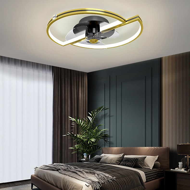 3-Blade Golden Ceiling Fan White Contemporary Metal Fan with Light for Room