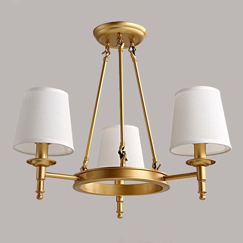 American Vertical Chandelier Lighting Fixtures Metal Ceiling Chandelier with Fabric Shade