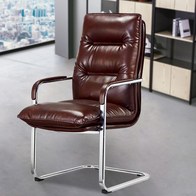 Modern Office Chair Fixed Arms Leather Adjustable Seat Height Desk Chair