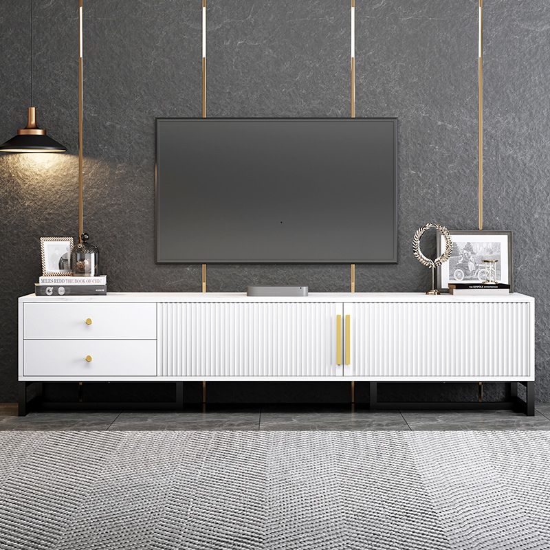 Modern Marble TV Stand Enclosed Storage TV Media Console with Metal Legs for Living Room