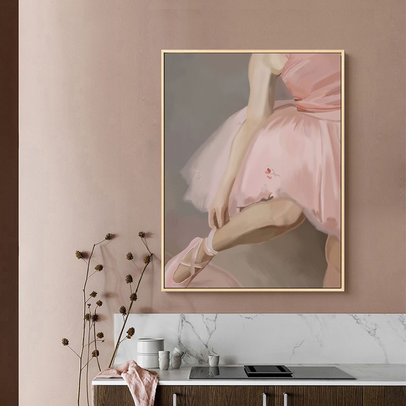 Pink Ballet Wall Art Dancer Vintage Textured Canvas Print for Girls Bedroom