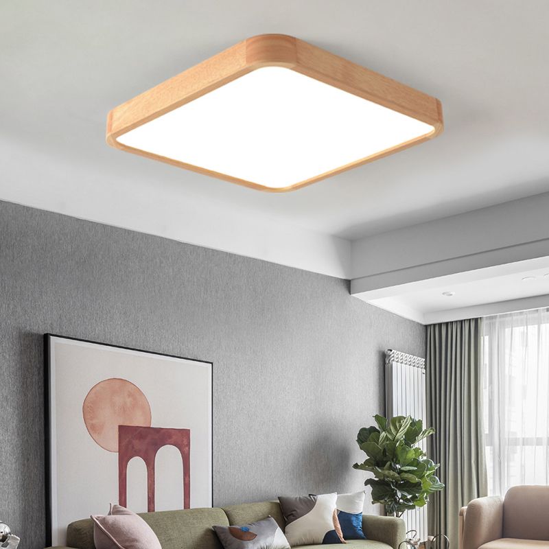 Simple Square Flush Mount Light Single Light Wood LED Ceiling Light