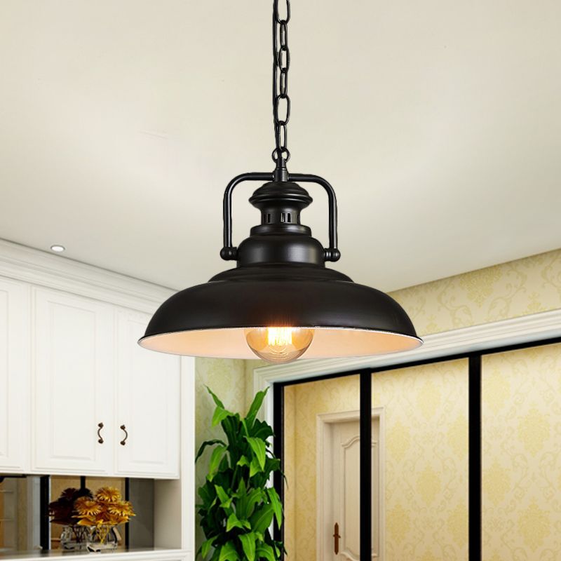 Black/Rust Barn Hanging Ceiling Light Farm Style Metallic 1 Head Living Room Down Lighting with Swivel Joint