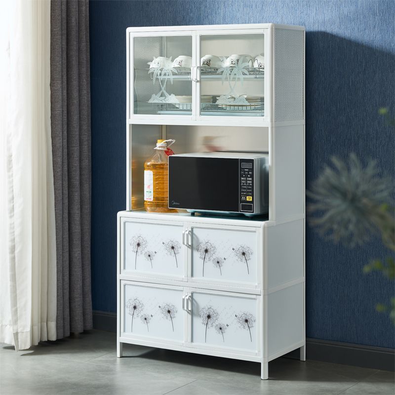 Metal Kitchen Open Storage Buffet Sideboard White Glass Doors Side Board