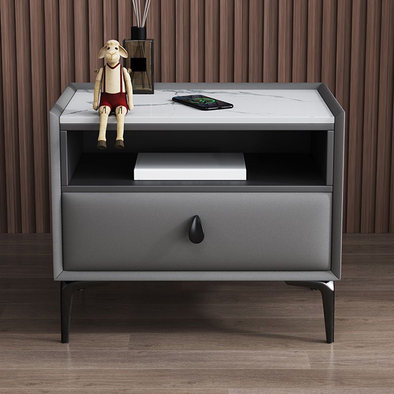 Modern 20 Inch H Nightstand Open Storage Stone Top 1-Drawer Legs Included Night Table