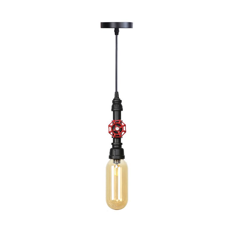 Tubería de metal LED LIGHT AN ANTICA 1 CABEZA 3 "/4" W Kit de lámpara colgante de cafetería en negro con cápsula Amber Glass Shade