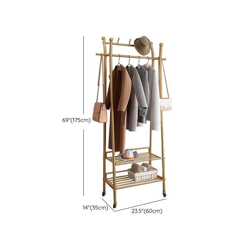 Contemporary Coat Rack Metal Framed Hanging Rail Storage Shelving and 2 Hooks Hall Stand