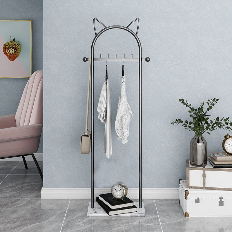 Modern Metal Hall Stand Hanging Rail Lower Shelf and 5 Hooks Coat Hanger