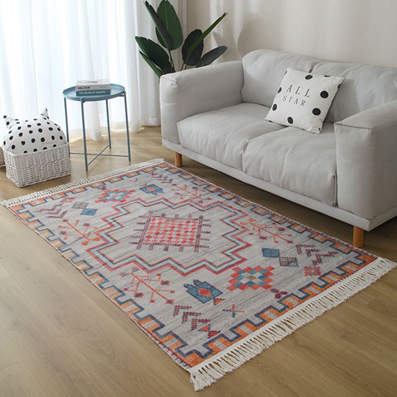 Multicolor Southwestern Print Rug Cotton Boho Fringe Indoor Rug for Living Room