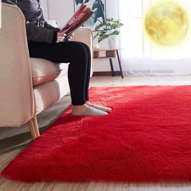 Fluffy Plain Rug Multi Colored Casual Rug Synthetics Washable Pet Friendly Anti-Slip Rug for Living Room