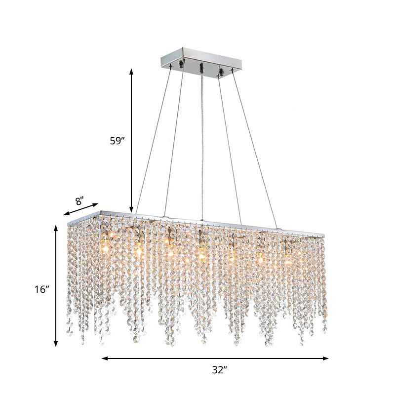 Contemporary Linear Pendant Light Fixture Clear Crystal 8 Lights Hanging Ceiling Light in Chrome Finish