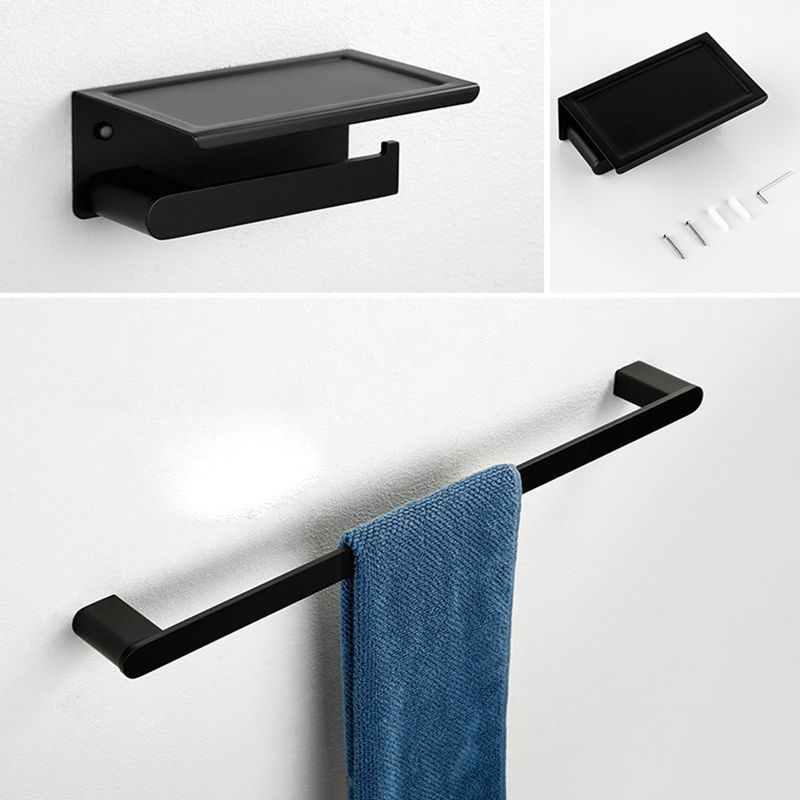 Minimalism Black Bathroom Accessory Set Contemporary Style Metal Towel Bar