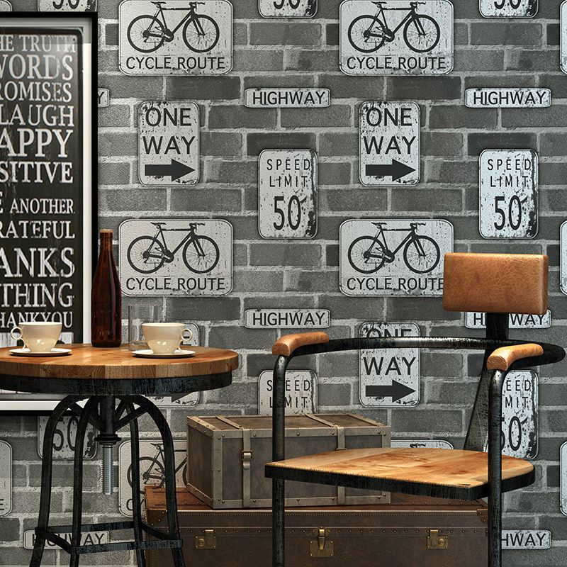 Brown Industrial Wallpaper 57.1-sq ft Traffic Sign and Brick Print Wall Covering for Bar