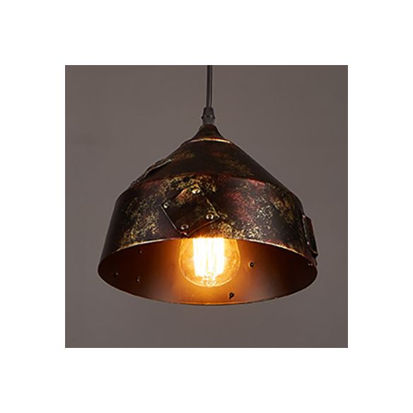 Rustic Stylish Tapered Hanging Lamp 8.5"/9" Wide 1 Light Wrought Iron Pendant Light with Patch Design in Rust