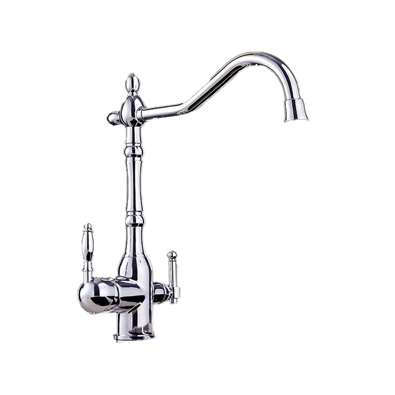 Traditional Bridge Kitchen Faucet 2-Handle Bridge Kitchen Faucet in Gold