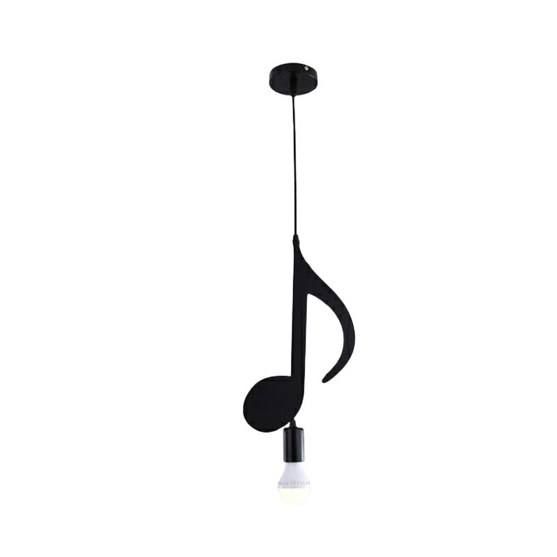 Black Musical Note/Eighth Note Pendant Nordic Style 1-Light Metal Suspended Lighting Fixture for Bedroom