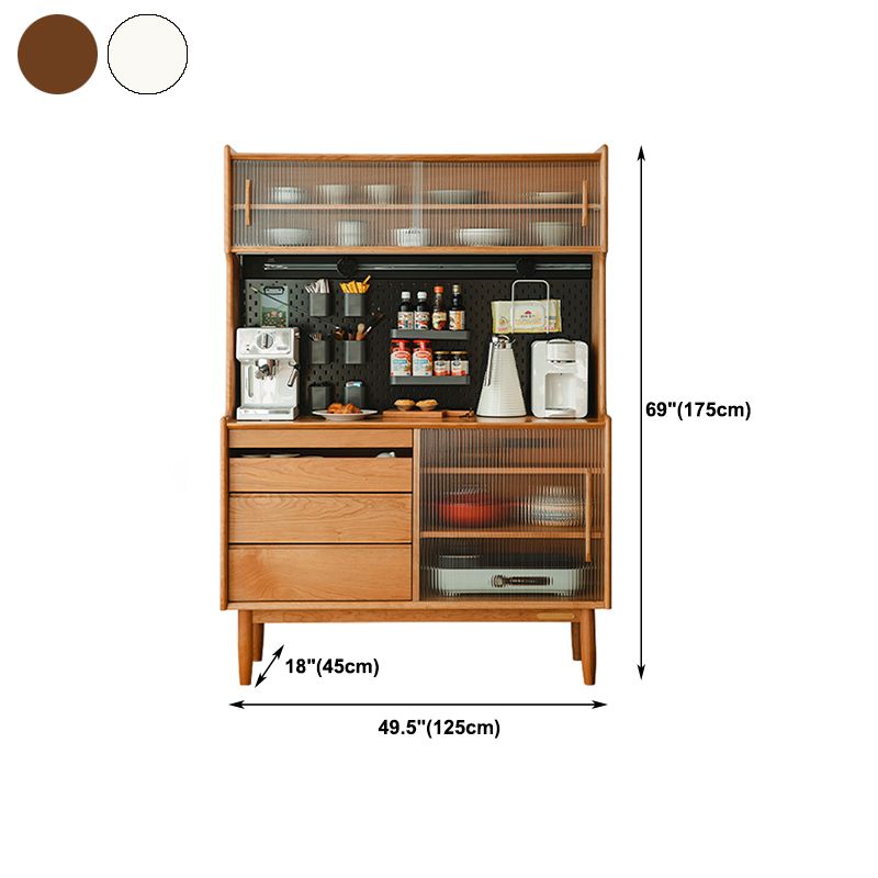 Glass Door Storage Cabinet Solid Wood Buffet Cabinet with Drawers