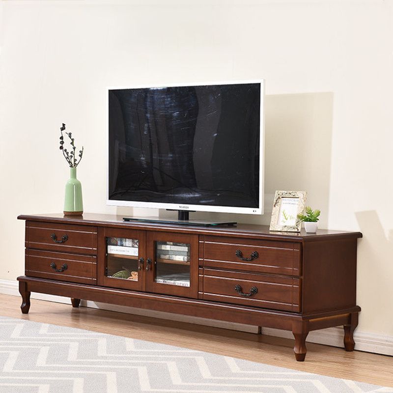 Traditional Wood TV Console Enclosed Storage TV Media Stand with Doors for Living Room