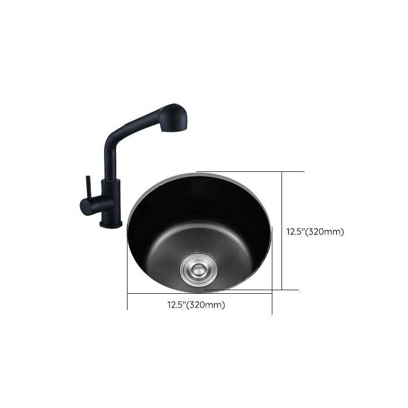 Stainless Steel Round Sink in Black Single Bowl Undermount Sink with Basket Strainer