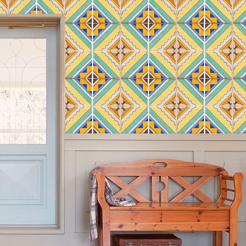 Yellow-Blue Trellis Wallpaper Panel Geometric Boho Peel and Stick Wall Covering for Kitchen