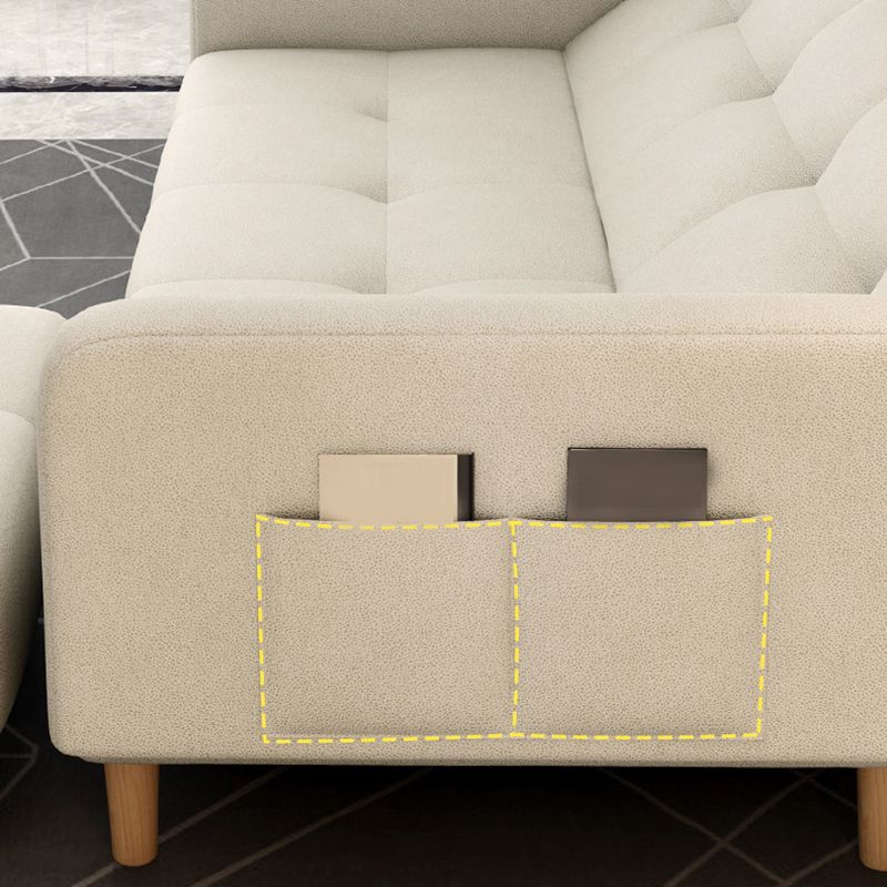 Modern Square Arm Sofa Convertible Wood Legs  Biscuit Back Sofa