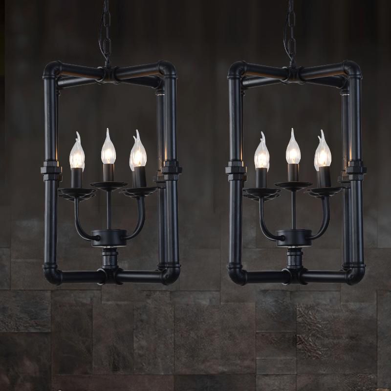 Candlestick Metal Chandelier Light Fortage Warehouse 5 Lights Restaurant Hanging Lamp Kit in Black