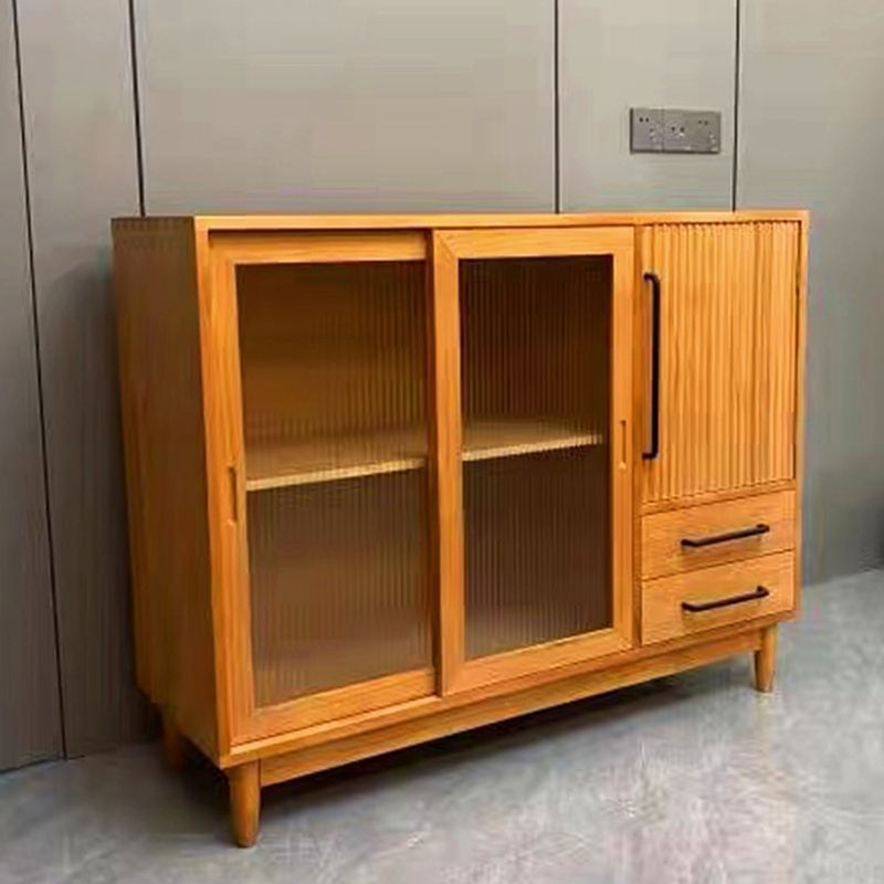 Modern Solid Wood Display Cabinet Glass Door Storage Cabinet with Drawers