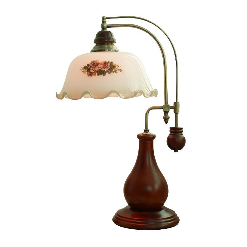 Semi-Sphere Glossy Glass Pleated Desk Light Retro 1 Bulb Bedroom Reading Lamp with Vase Design in Brown