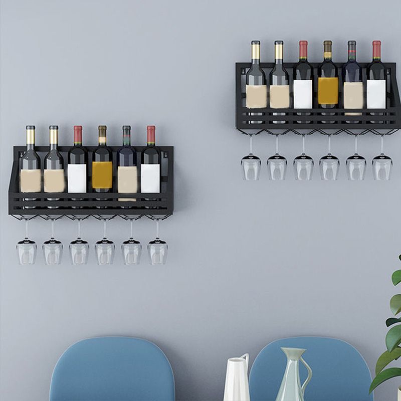 Metal Wall Mounted Wine Bottle & Glass Rack Modern Wine Holder for Kitchen