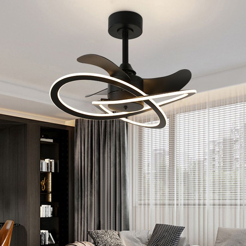 LED Linear Ceiling Fan 3 - Blades Metal Fan Light Fixture in Black / White Finish