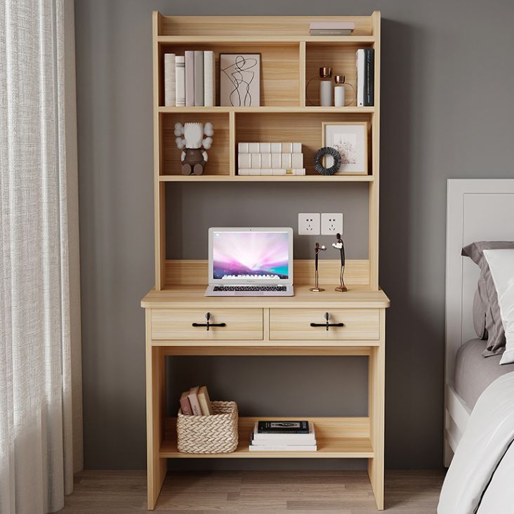 Contemporary Wooden Writing Desk with Drawer and Storage Shelves