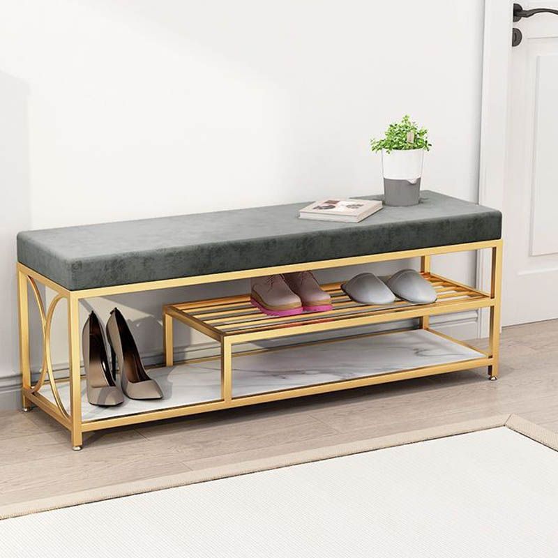 Glam Style Entryway Bench Cushioned Metal Seating Bench , 14 inch Width