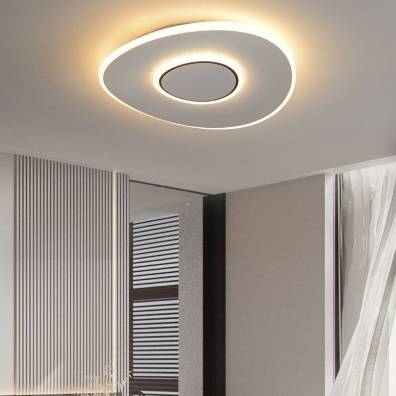 Contemporary Flush Mount Metal LED Ceiling Light Fixture in White for Bedroom