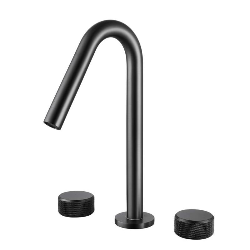 Circular Bathroom Faucet with Gooseneck Arc 3 Hole Widespread Bathroom Sink Faucet