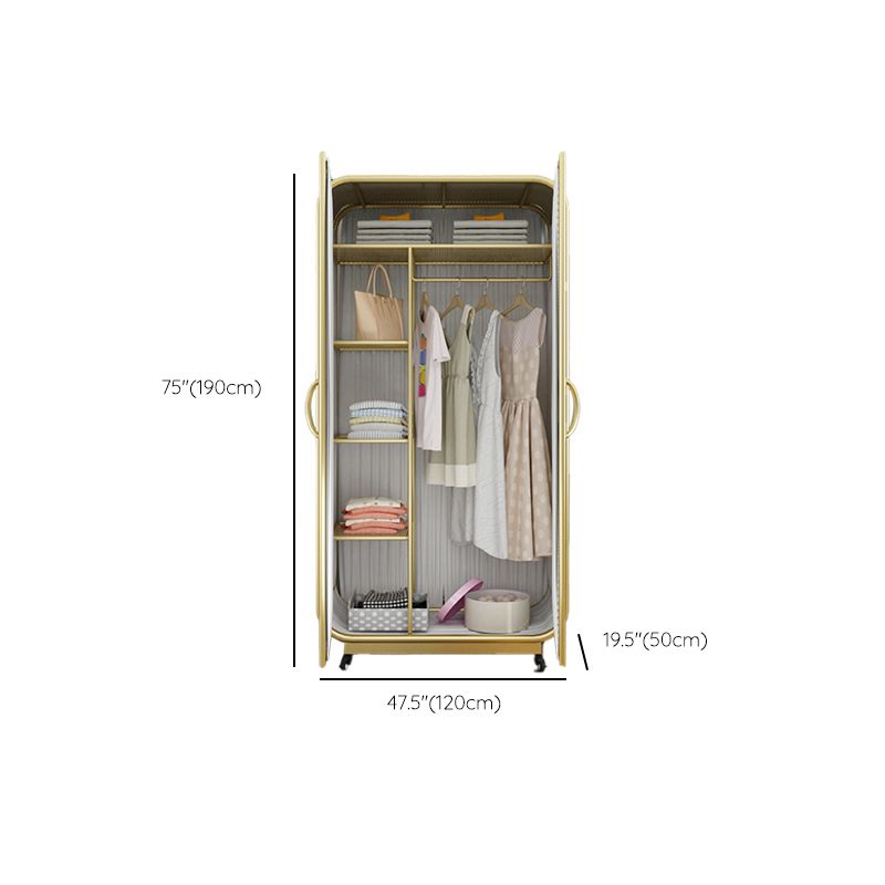 Modern Freestanding Wardrobe Armoire Metal Frame Wardrobe with Clothes Rail