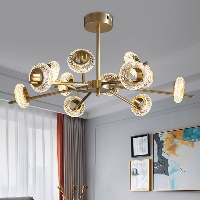 Geometric Gold Chandelier Postmodern Brass Chandelier Pendant with Crystal for Bedroom