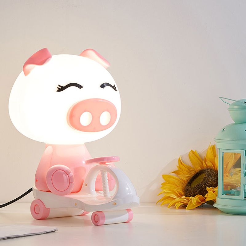 Pig/Frog/Panda Kids Bedroom Reading Book Light Plastic 1-Light Cartoon Night Table Lamp in Black/Pink/Green