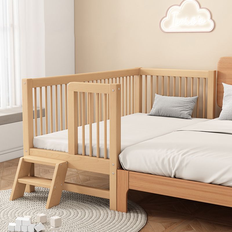 Natural Farmhouse Nursery Crib in Solid Wood with Guardrail Crib