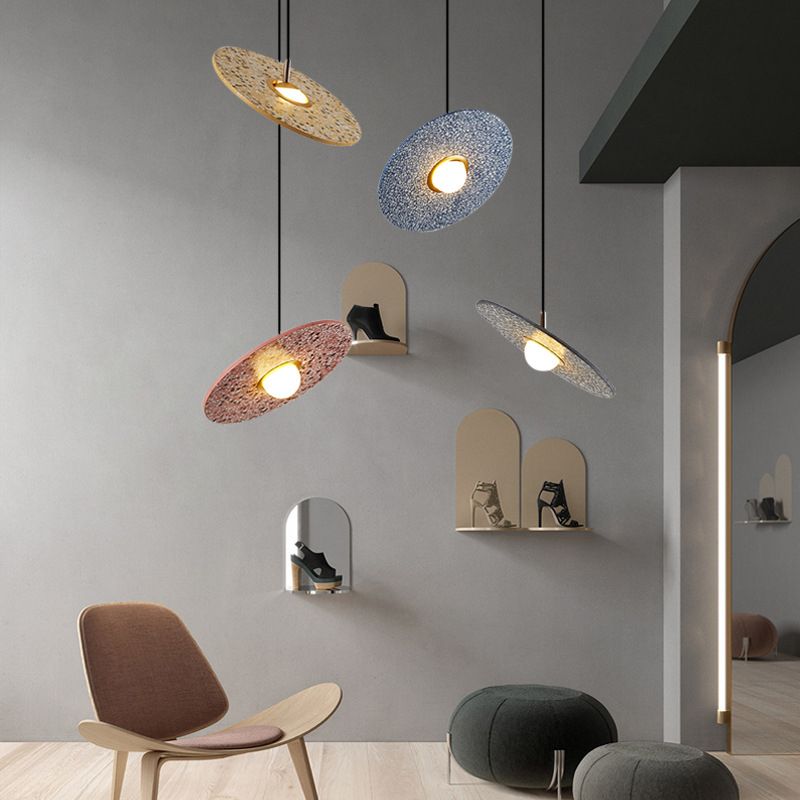 1-Light Hanging Light Fixture Modern LED Pendant Lamp with Stone Shade for Bedroom