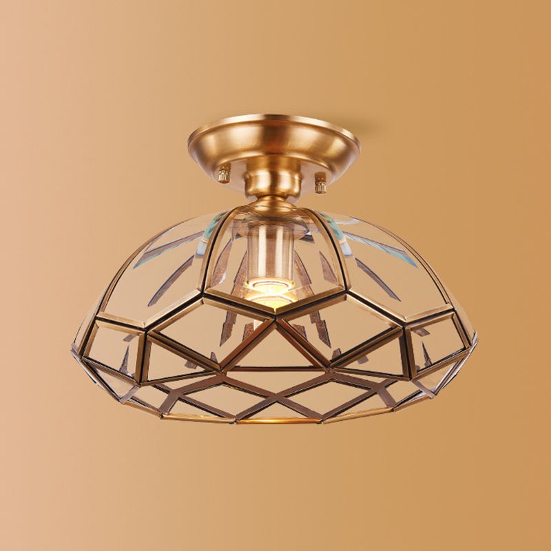 Colonial Style Traditional Flush-mount Light Brass Body Transparent Glass Mini Lighting Fixture for Aisle Corridor