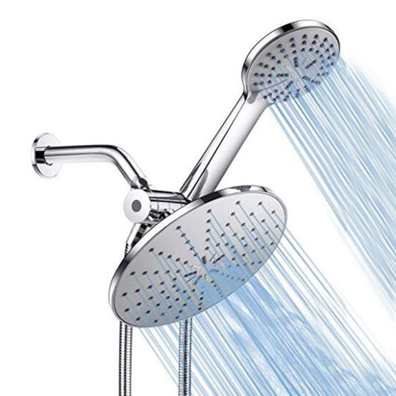 Wall Mounted Round Shower Modern Style Metal Dual Shower Heads