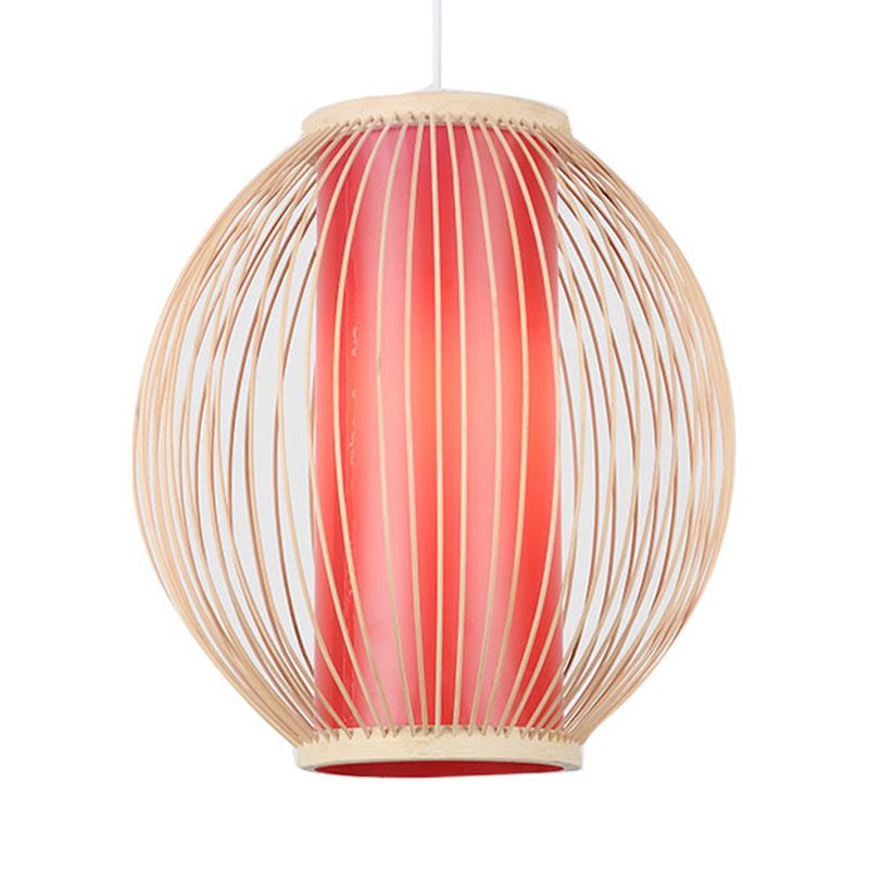 Global Kitchen Hanging Lightture Bamboo 1 Light Lampe de suspension de style chinois avec nuance de cylindre rouge intérieur