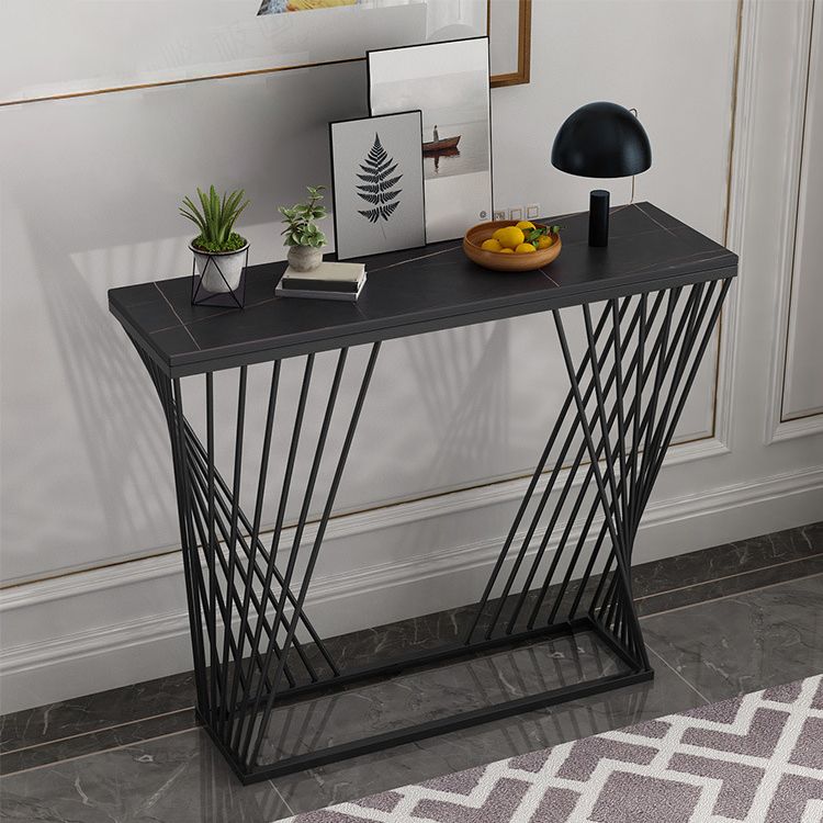 Modern Stone Console Sofa Table Rectangle Iron End Table for Hall