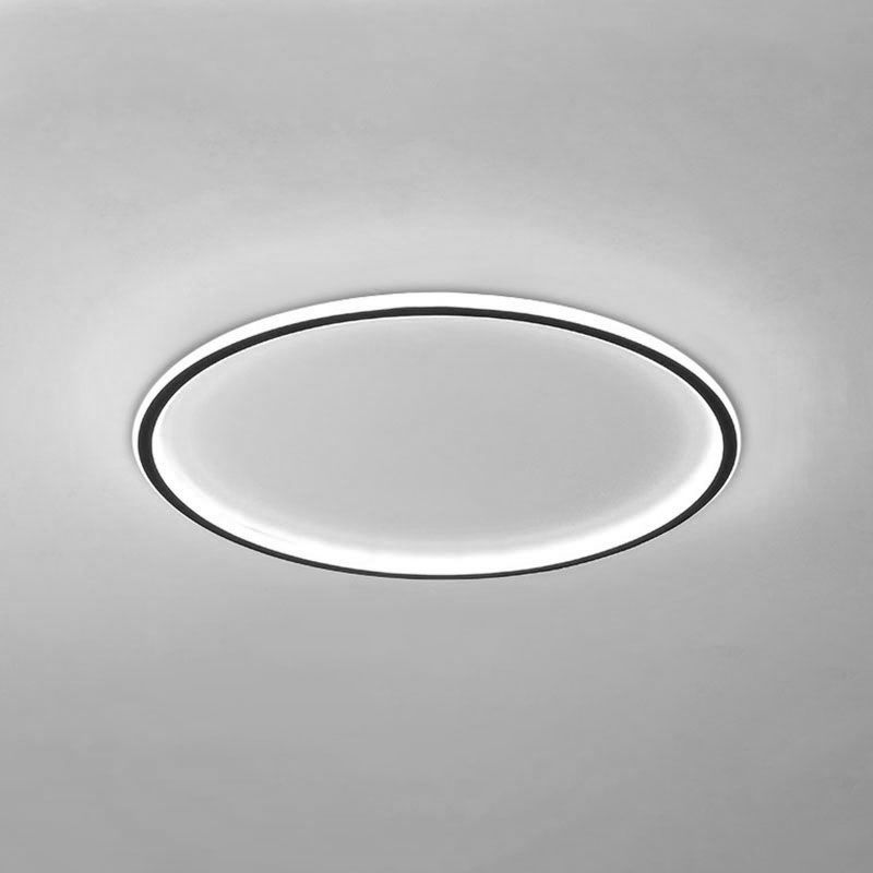 Circle Ceiling Light Modern Aluminum Flush Mount Light for Living Room in Black