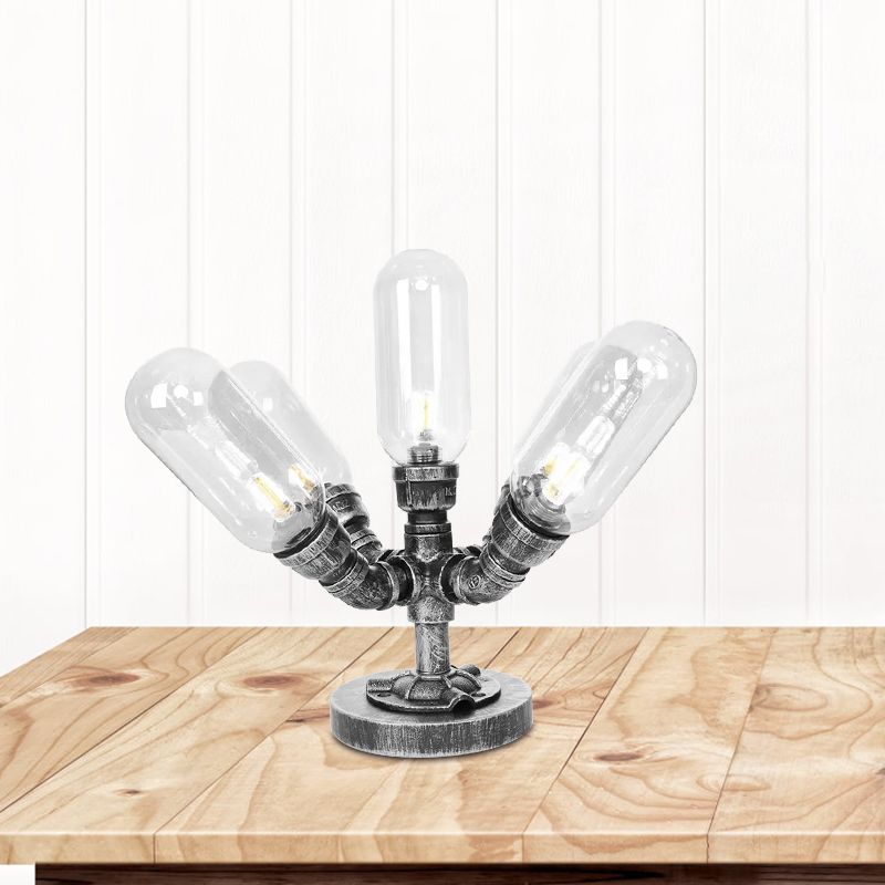 1/4/5-Bulb Capsule Shade Table Ligting Industrial Clear/Amber Glass Night Lamp for Bedroom