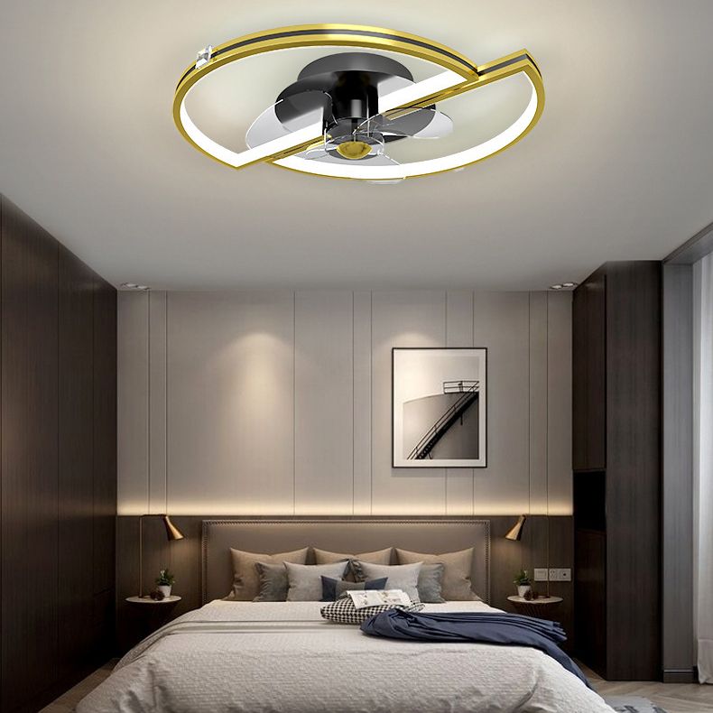 3-Blade Golden Ceiling Fan White Contemporary Metal Fan with Light for Room