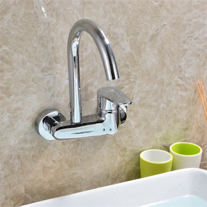 Modern Bridge Kitchen Faucet Brass Lever Handles Swivel Spout Wall Mounted Bar Faucet