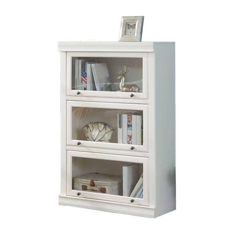 White Colour Wooden Standard Bookcase Contemporary Closed Back Bookshelf with Door