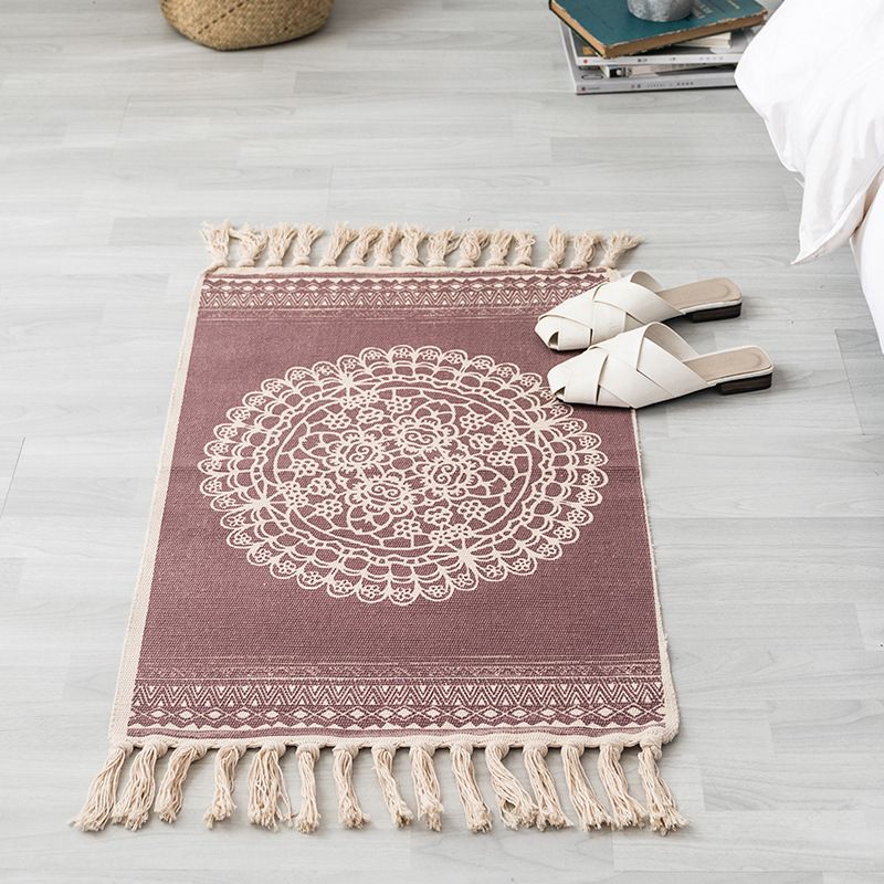 Southwestern Bedroom Rug Multi Color Geometric Print Rug Polypropylene Machine Washable Carpet with Fringe