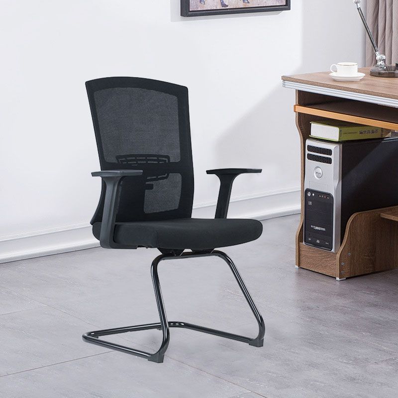 Modern Office Chair No Wheels Lumbar Support Fixed Arms Desk Chair